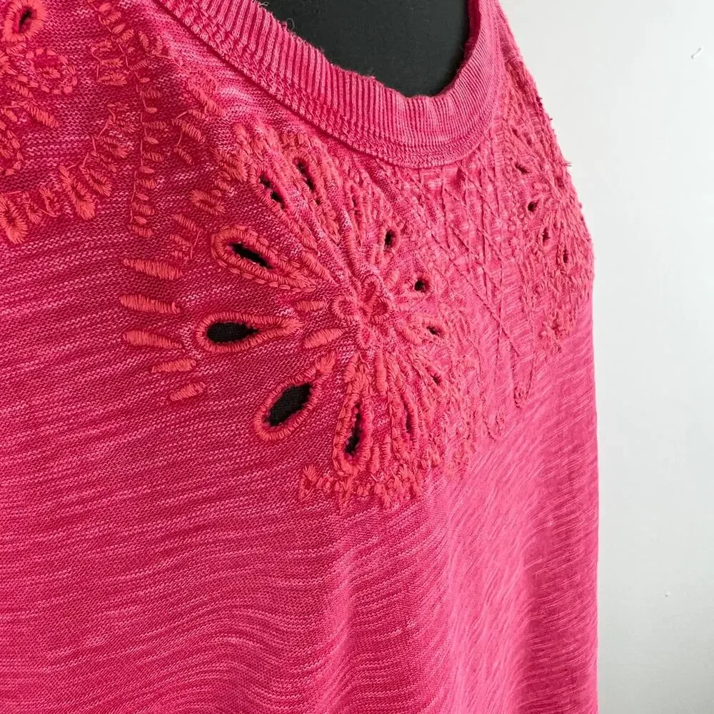 Free People Intimately Pink Long Sleeve Eyelet Back Cut-Out Cotton Top Size XS